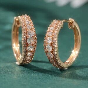 14K Pink Rose Gold Womens 2ct Diamond Small Hoop Earrings New 14K Silver Jewelry